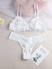 Floral Lace Lingerie Set Unlined Bras & Panties Women's Underwear