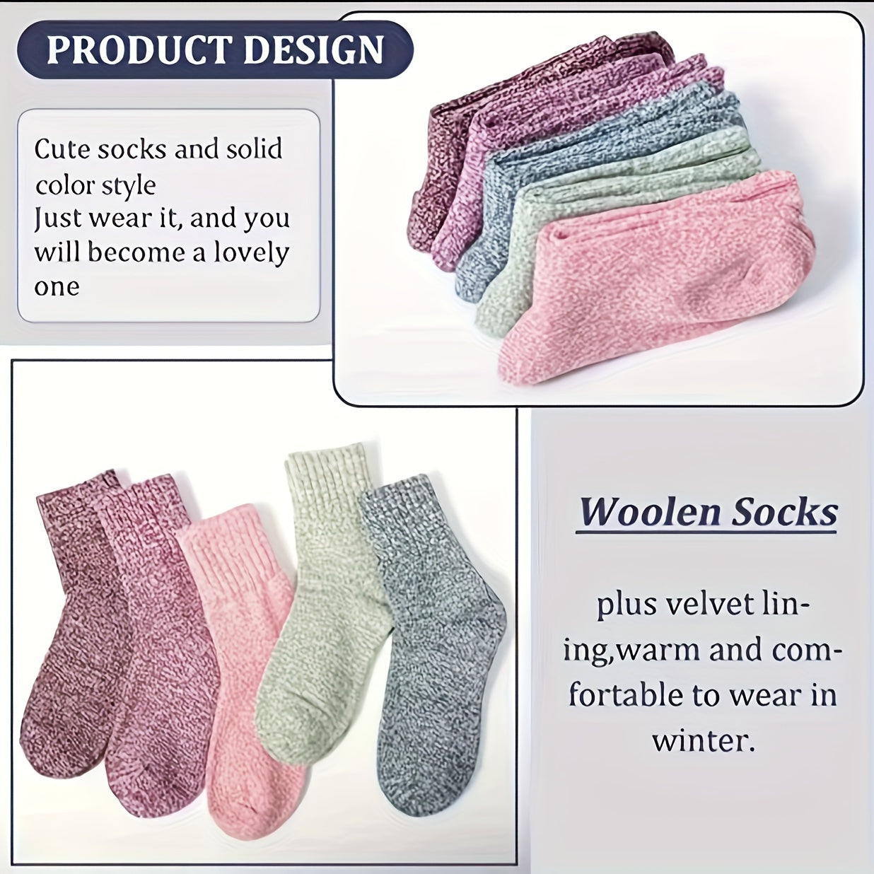 5 Pairs Women's Thick Soft Winter Socks