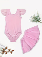 Girls Dance Dress Gymnastics Suit Crew Neck Fly Sleeve Bodysuit