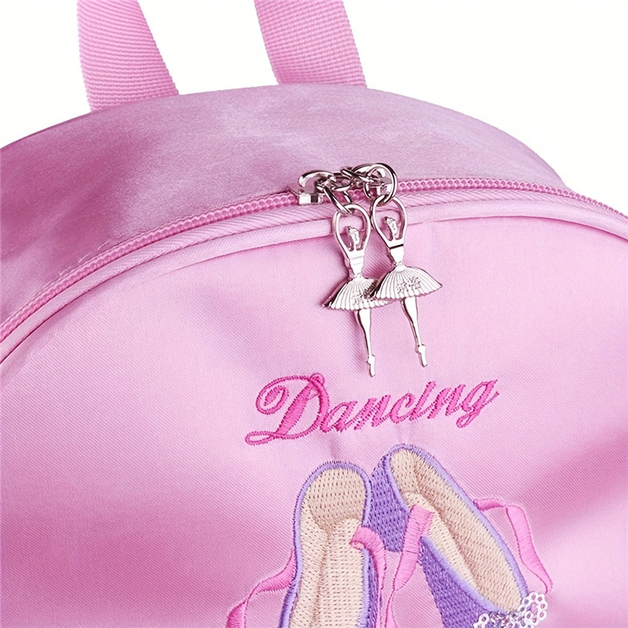 Kids Embroidered Ballet Shoes with Lace Decor and Ballet Bag