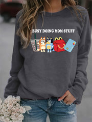 Letter & Cartoon Print Sweatshirt Crew Neck Long Sleeve Women's Clothing