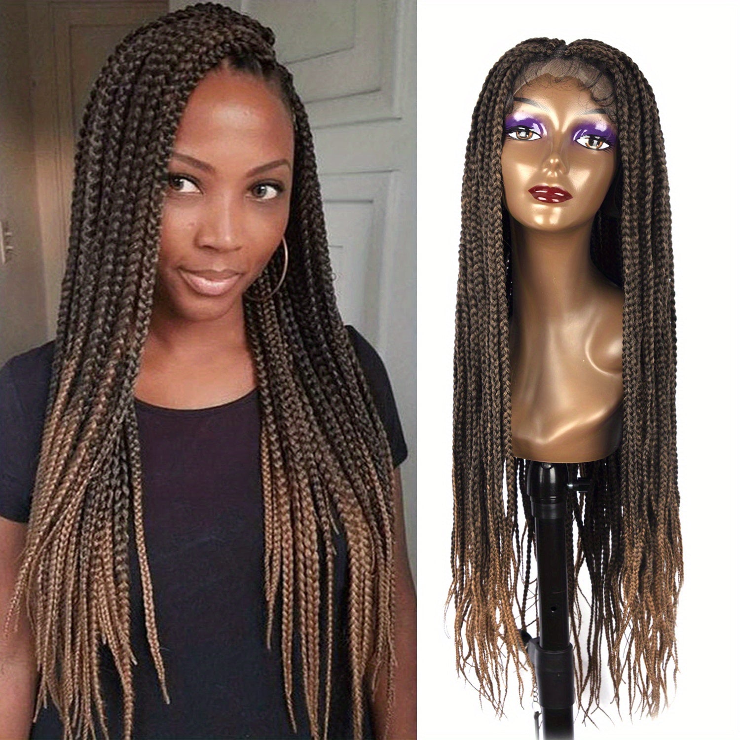 86 36 Cm Lace Knotless Box Braided Wigs For Women