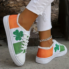 Women's Clover Print Canvas Shoes Lace Up Lightweight Sneakers