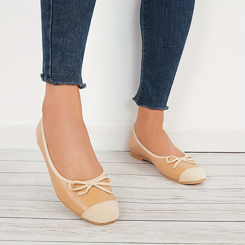 Bowknot Ballet Flats Cap Toe Soft Sole Slip On Shoes for Women