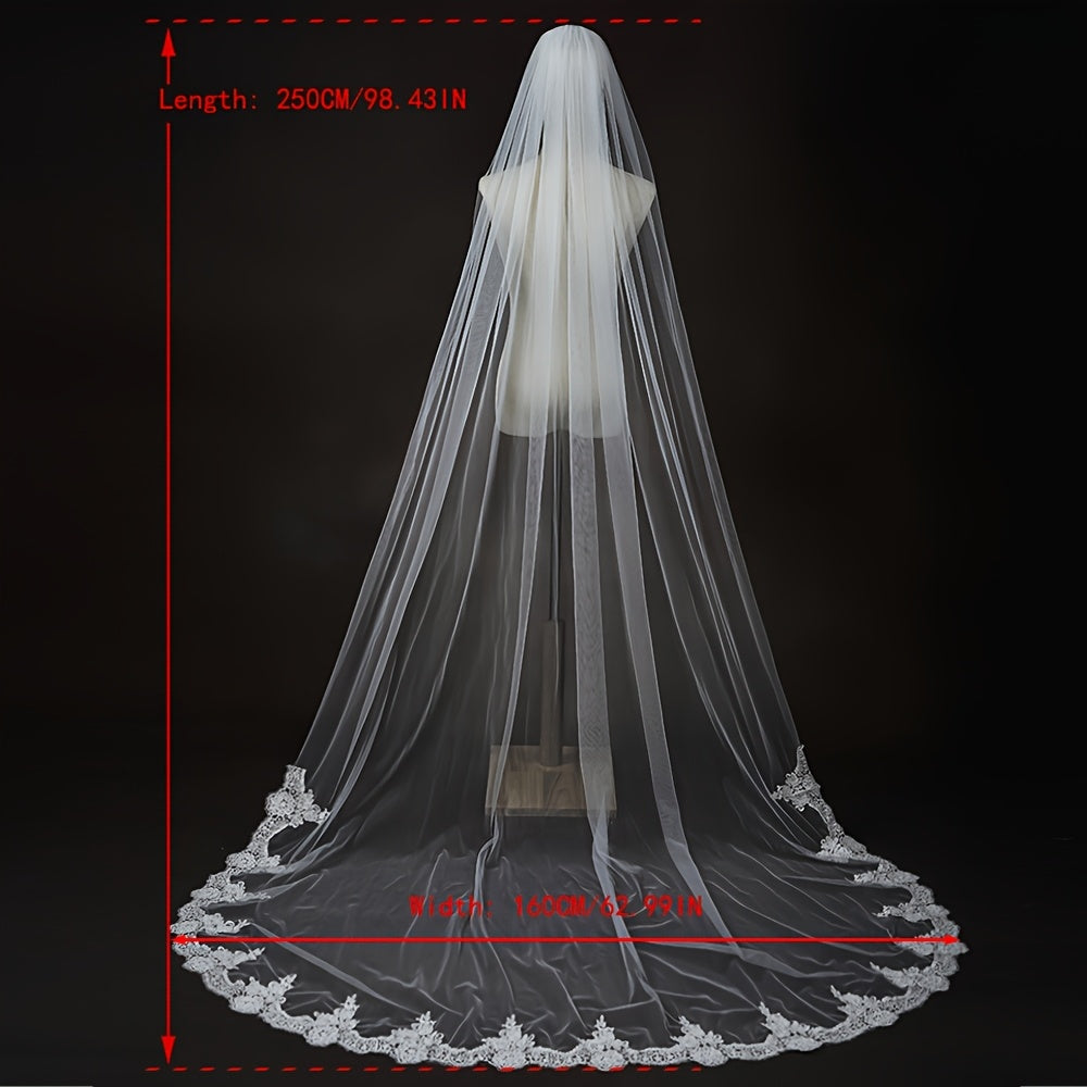 Single Layer Bridal Veil With Lace Trim Sheer Tulle Wedding Accessory