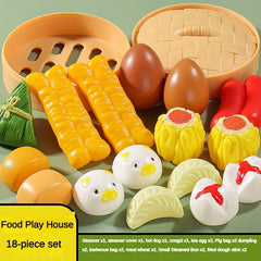 Kids Kitchen Toy Set Snacks, Steamed Buns, Breakfast, Hamburger, Fruit, Pizza