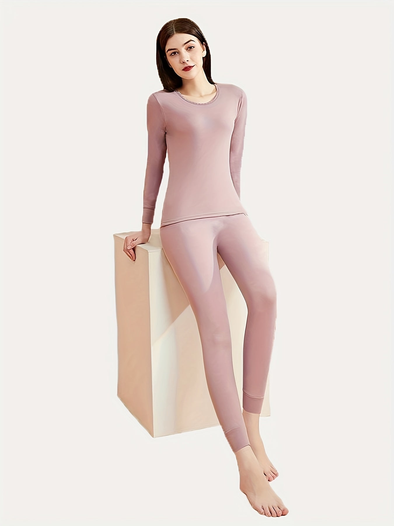 Women's Thermal Underwear Set Long Sleeve Crew Neck Tops & Pants