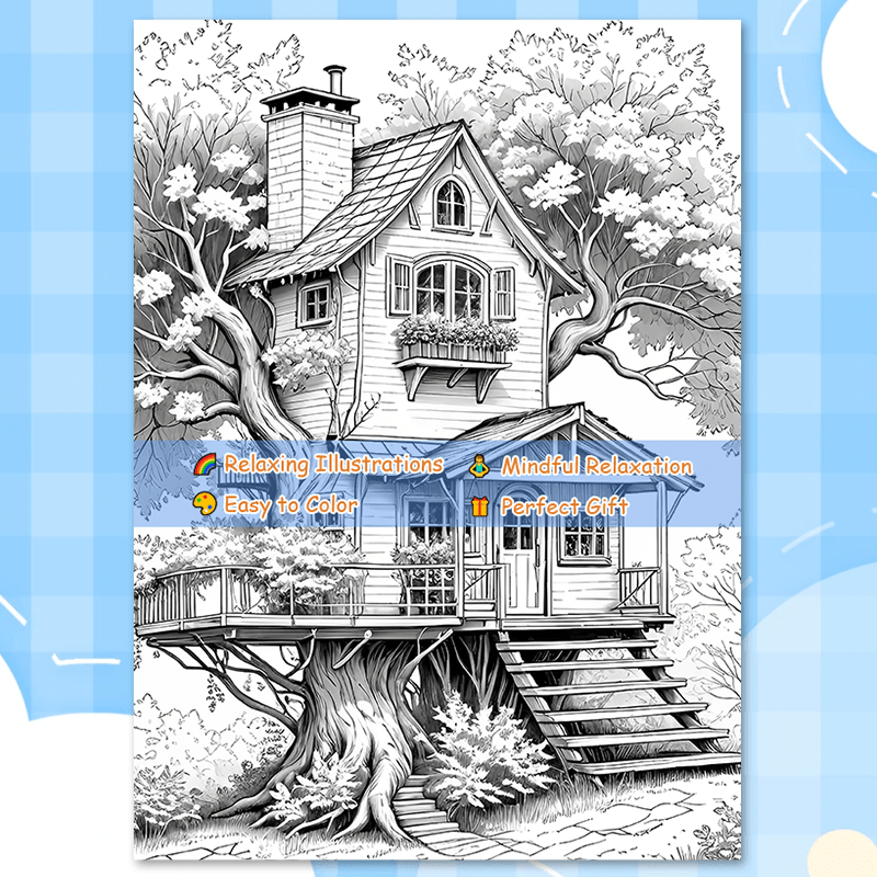TREE HOUSE Adult Coloring Book - Perfect Gift for Christmas, Birthdays, Friends