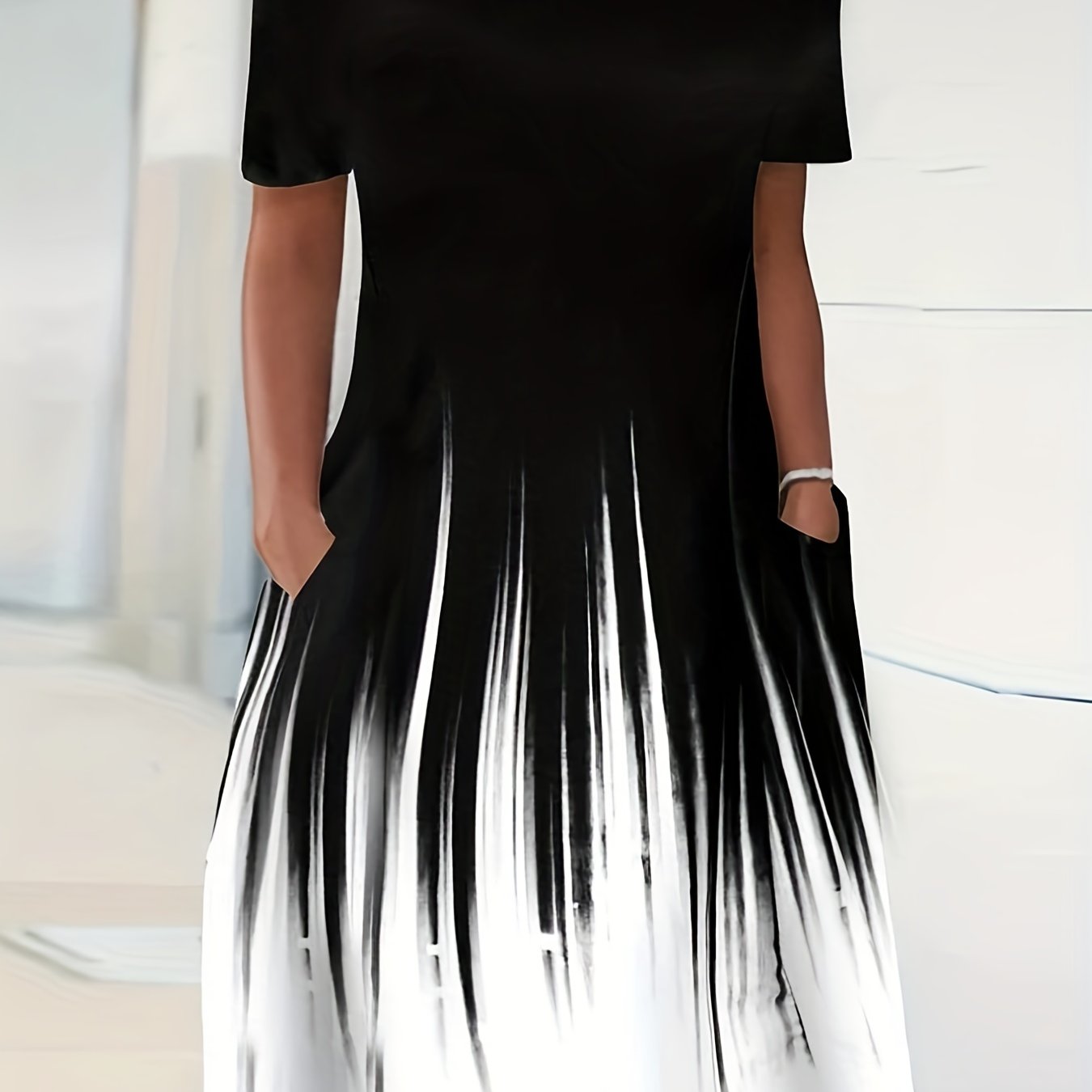 Ombre Stripe Print Maxi Dress with Pockets
