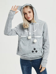 Cat Print Hoodies Drawstring Long Sleeve Sweatshirt With Cat Ears
