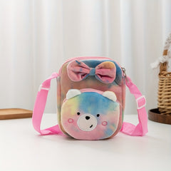Kids Plush Crossbody Bag Coin Purse Cartoon Three-layer Girls Storage Bag