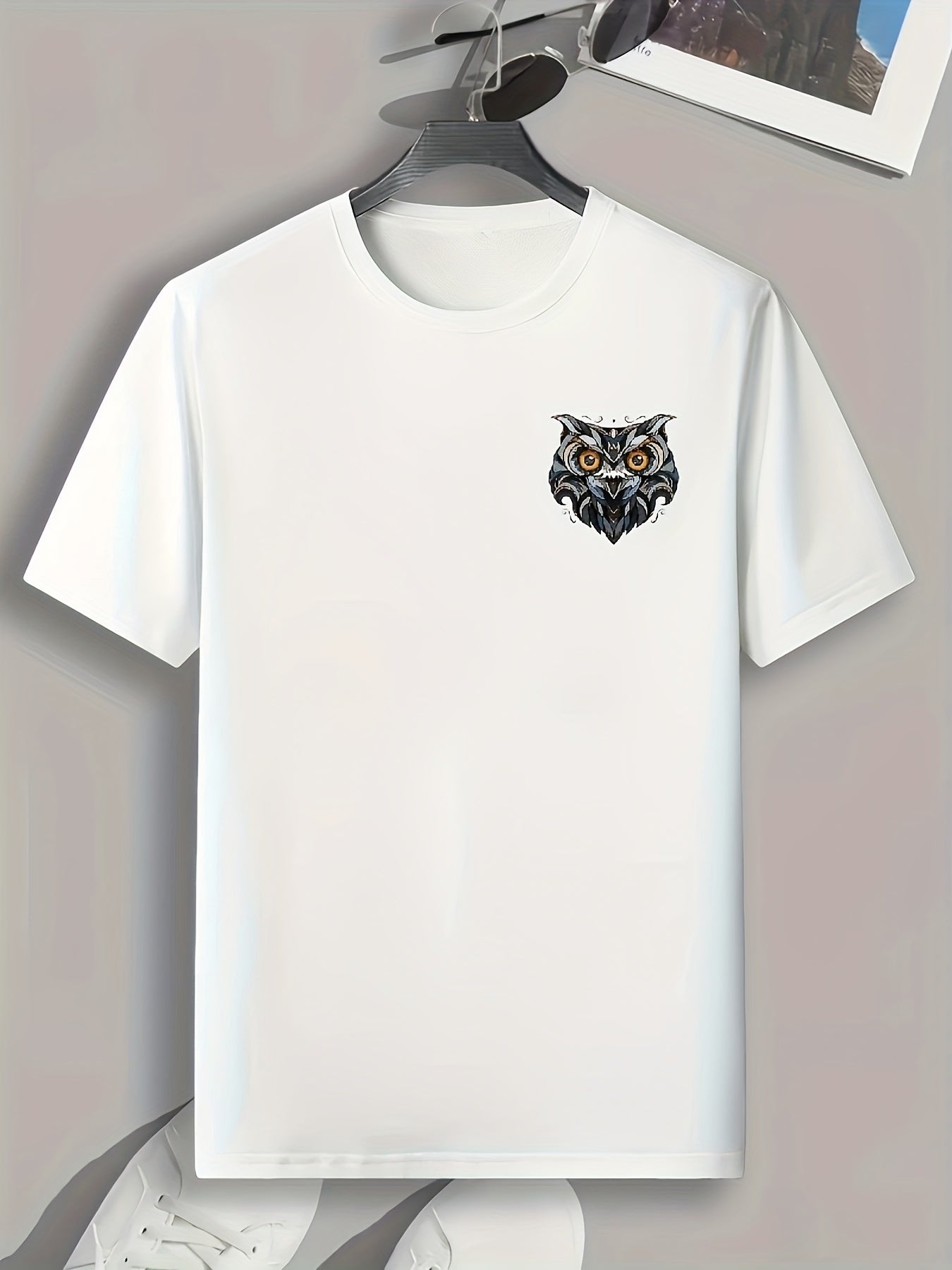 Cartoon Owl Print Men's Comfy T shirt Active Tee For Halloween