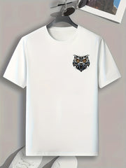 Cartoon Owl Print Men's Comfy T shirt Active Tee For Halloween