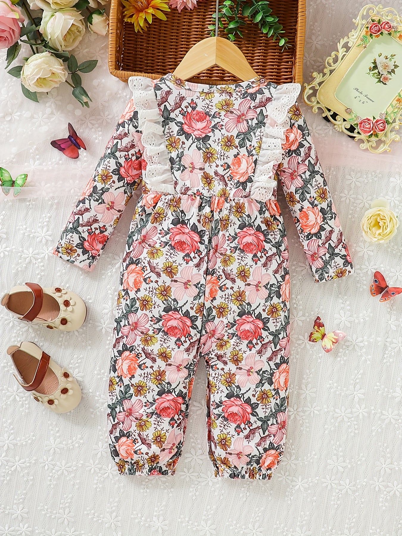Autumn Flower Graphic Baby Long Creeper Bodysuit