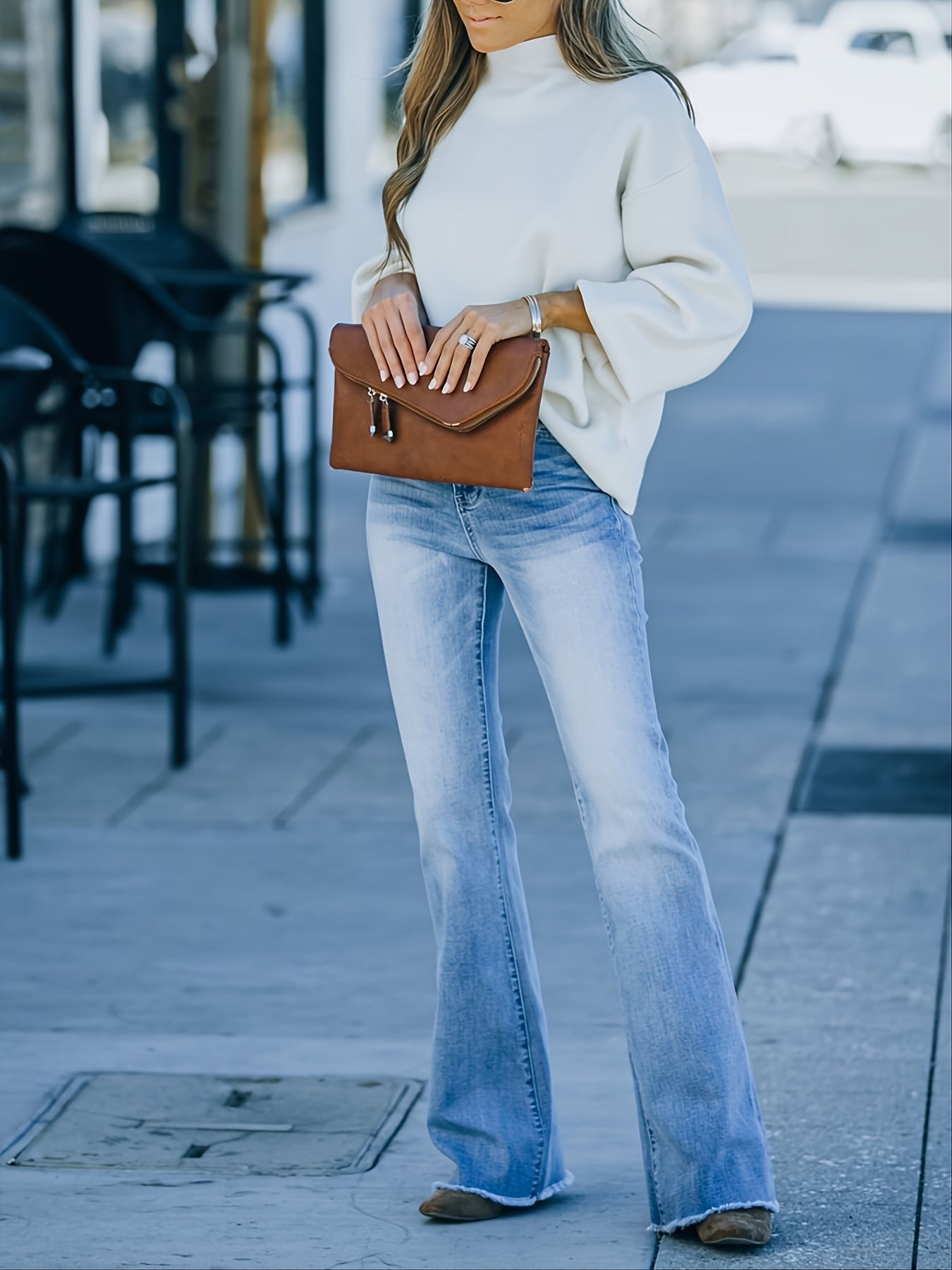 Tassel Stretch Bootcut Jeans Washed Denim Pants
