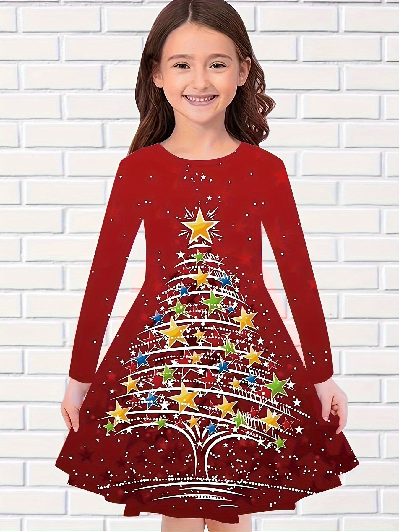 Girls 3D Rainbow Unicorn & Star Print Dress For Party Kids Gift