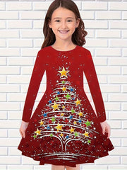 Girls 3D Rainbow Unicorn & Star Print Dress For Party Kids Gift
