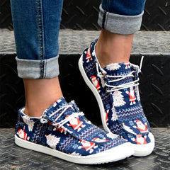 Christmas Print Sneaker Lace Up Canvas Shoes Women's Footwear