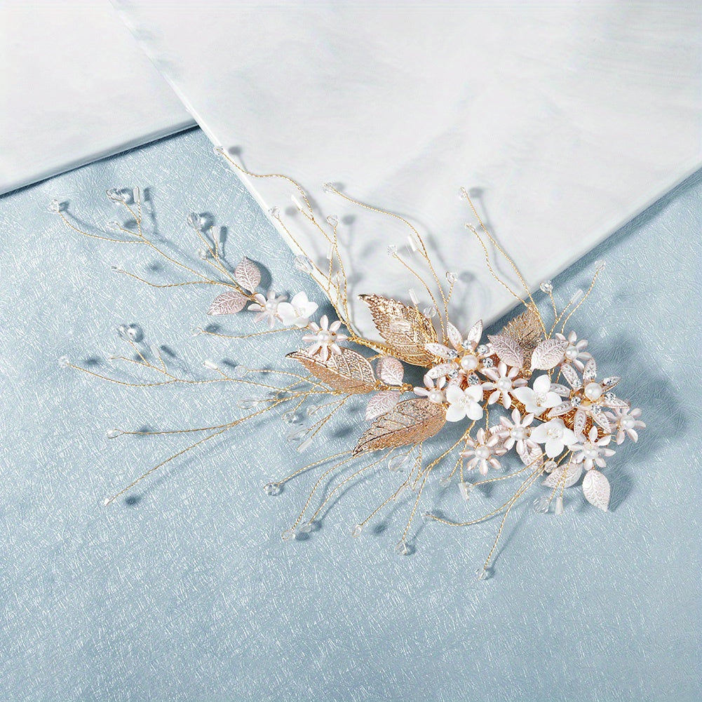 Flower & Faux Pearl Hair Clip Bridal Wedding Headwear Accessory