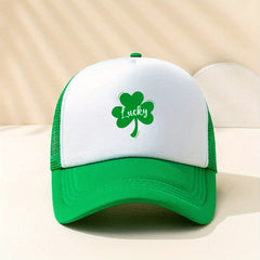 Green Mesh Trucker Hat Four Leaf Clover St Patrick's Caps