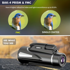 HD Waterproof Monocular BAK4 Prism Bird Watching Hiking Camping