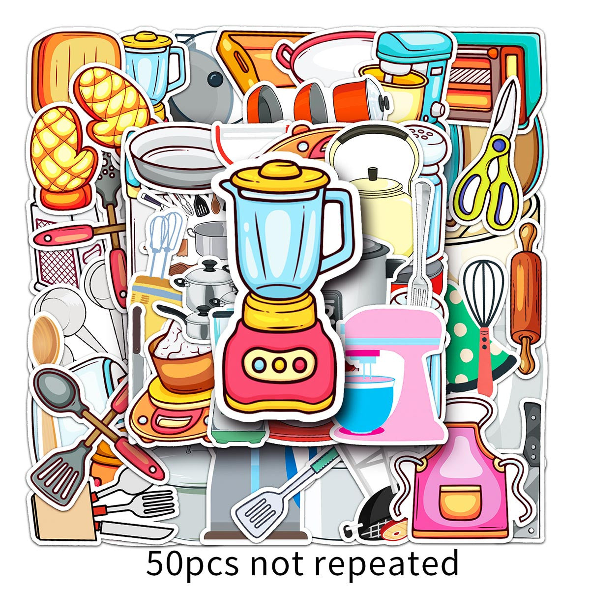 50pcs Cartoon Kitchen Utensils Stickers Waterproof for Water Bottles Laptop