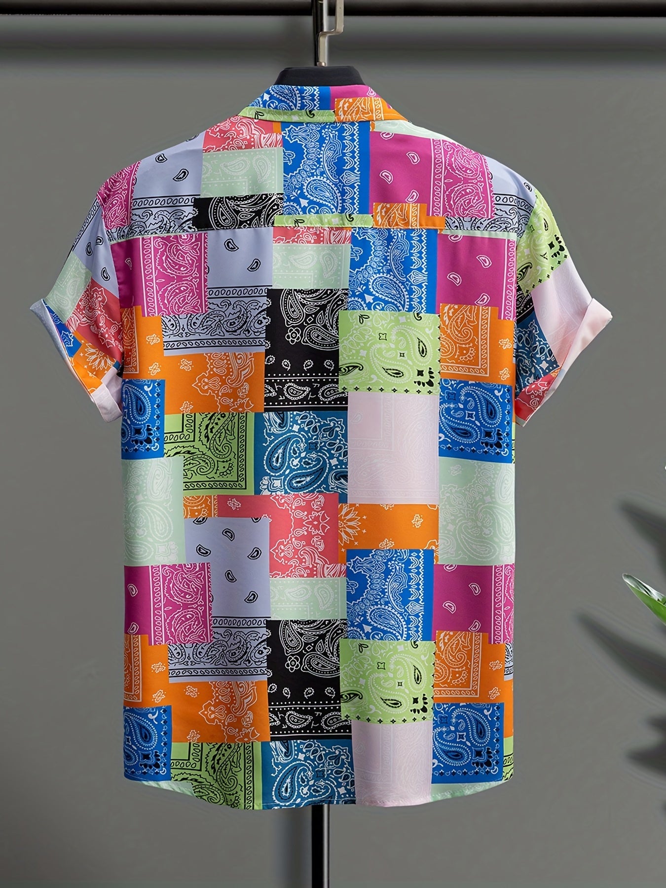 Paisley Block Print Men's Casual Short Sleeve Shirt