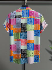 Paisley Block Print Men's Casual Short Sleeve Shirt