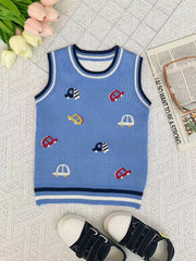 Boys Cartoon Car Graphic Print Sleeveless Sweater Vest