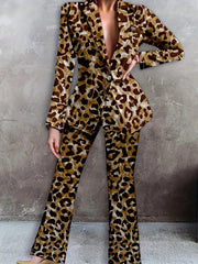 Tie Dye Blazer & Flared Leg Pants Suit Plus Size