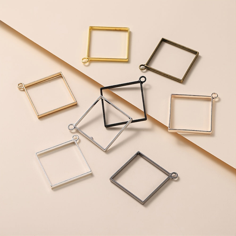 10Pcs Thin Square Rectangle Hollow Frame Pendant Charm for DIY Jewelry Making