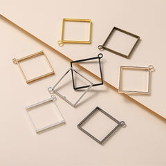 10Pcs Thin Square Rectangle Hollow Frame Pendant Charm for DIY Jewelry Making