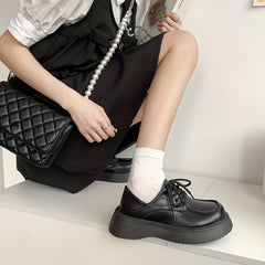 Women's Platform Loafers Lace Up Faux Leather Shoes Comfortable
