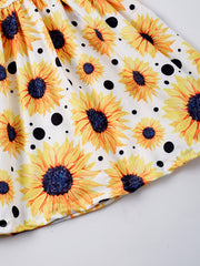 Girls Sunflower Graphic Dress Ruffled Sleeves for Party