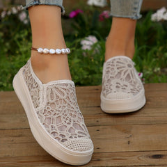 Women's Mesh Panel Slip-On Sneakers with Thick Bottom Shallow Mouth
