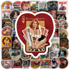 50pcs Retro Motorcycle Girl Series Waterproof Sticker for Laptop Desktop Cup