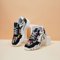 Women's Platform Printed Sneakers Lightweight Lace Up Running Shoes