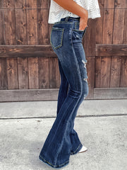 High Waist Ripped Denim Pants Flared Stacked Jeans Women's Jeans