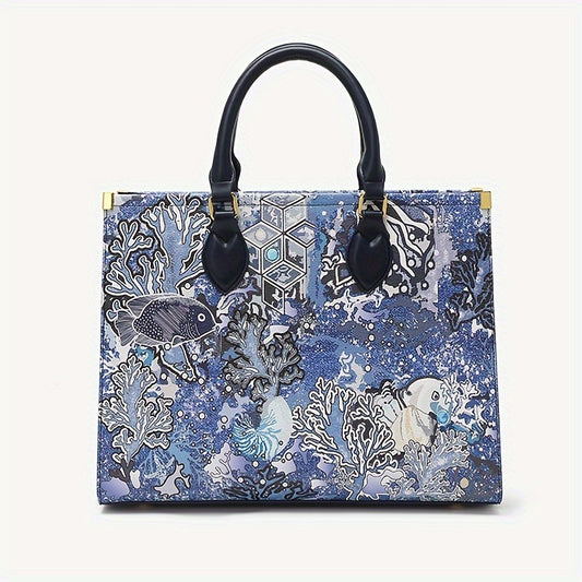 Ocean Pattern Top Handle Satchel Tote Bag