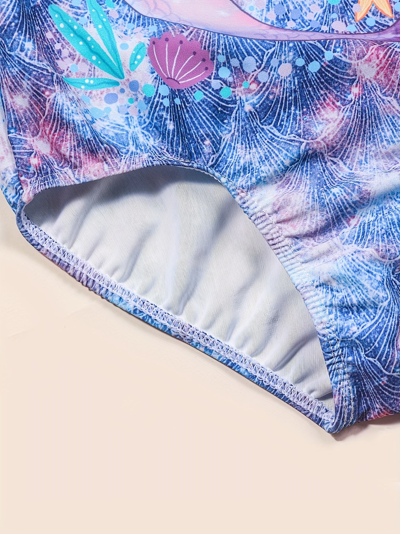 Girl's Mermaid Print Onesie Swimsuit Fish Scale Tie dye Print