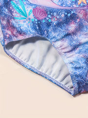 Girl's Mermaid Print Onesie Swimsuit Fish Scale Tie dye Print