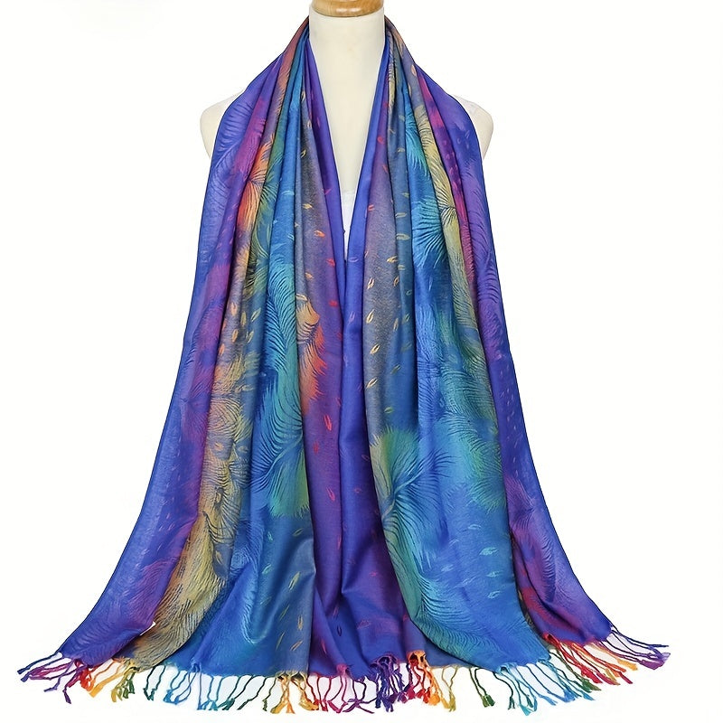 Peacock Jacquard Tassel Scarf Gradient Shawl Casual Headwrap Hijab