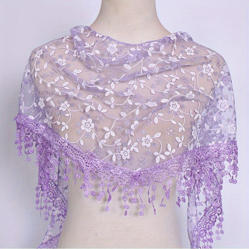Lace Tassel Floral Scarf Embroidery Triangle Shawl Head Wrap