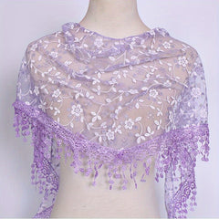 Lace Tassel Floral Scarf Embroidery Triangle Shawl Head Wrap