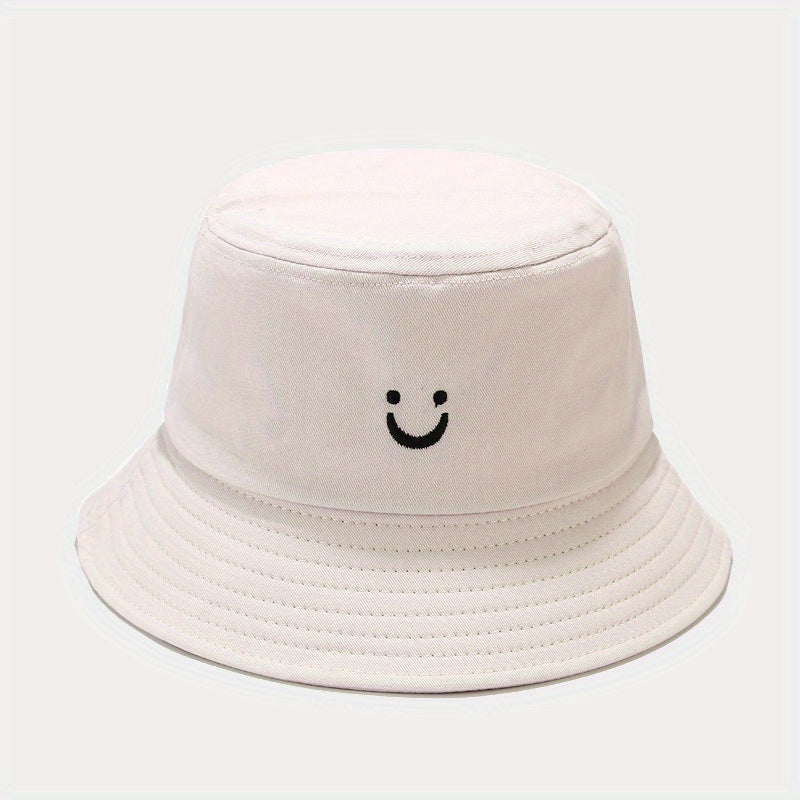 Unisex Smile Embroidery Sunshade Bucket Hat for Outdoor Travel