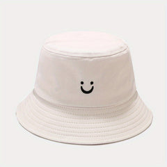 Unisex Smile Embroidery Sunshade Bucket Hat for Outdoor Travel