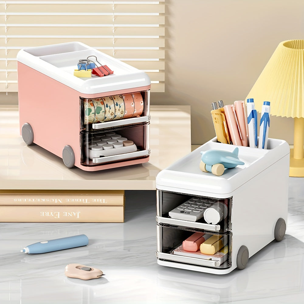 Double Layer Bus Pen Holder Stationery Box