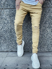 Slim Fit Ripped Jeans Men Casual Street Style High Stretch Denim Pants