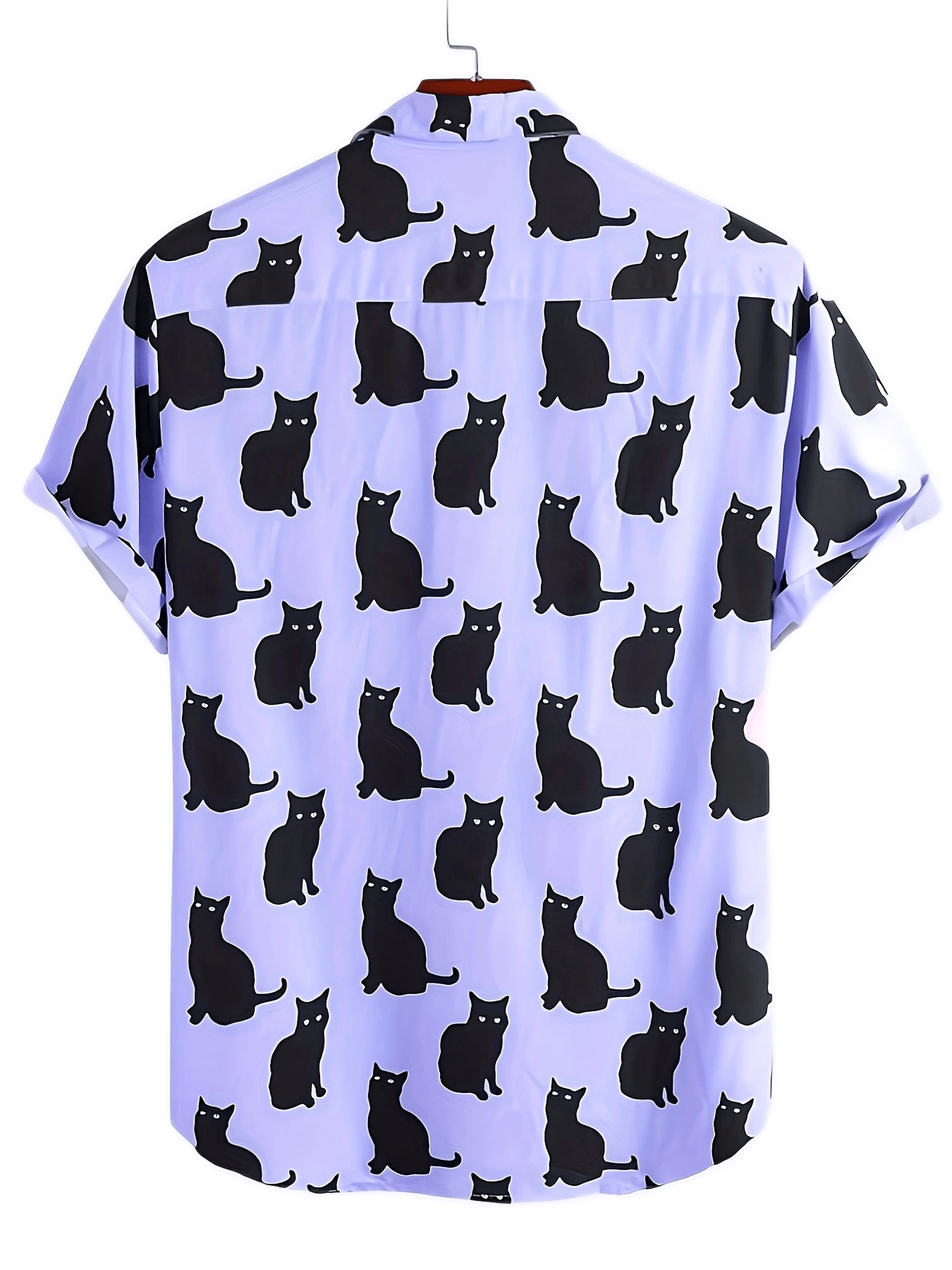 Men's Casual Cat Pattern Button Up Lapel Short Sleeve Shirt