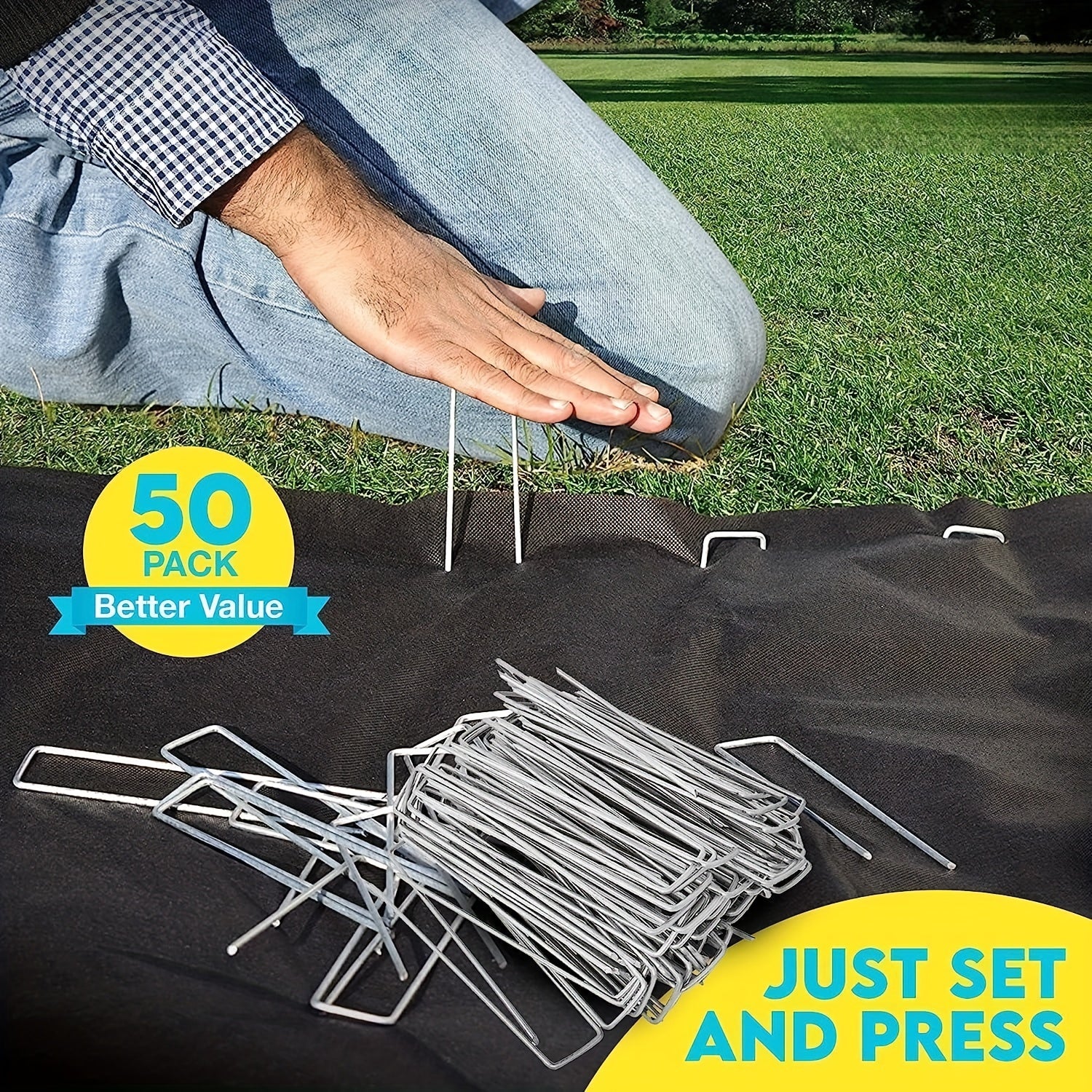 50pcs Galvanized Steel Garden Stakes 11 Gauge U Shaped Pins for Lawn Fabrics
